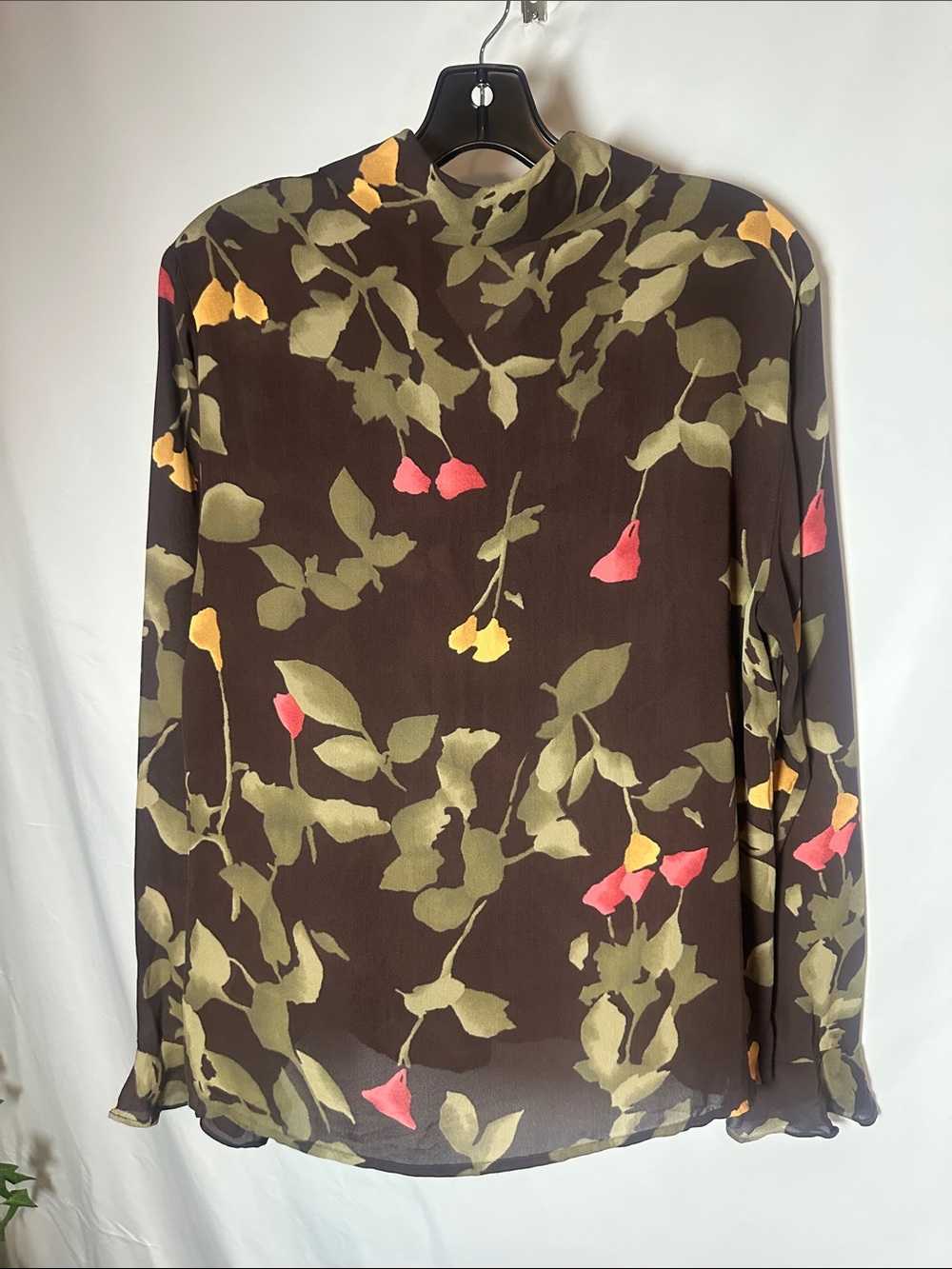 Caslon Brown Floral Button-Up Blouse with Olive and Coral Accents - Picture 6 of 6